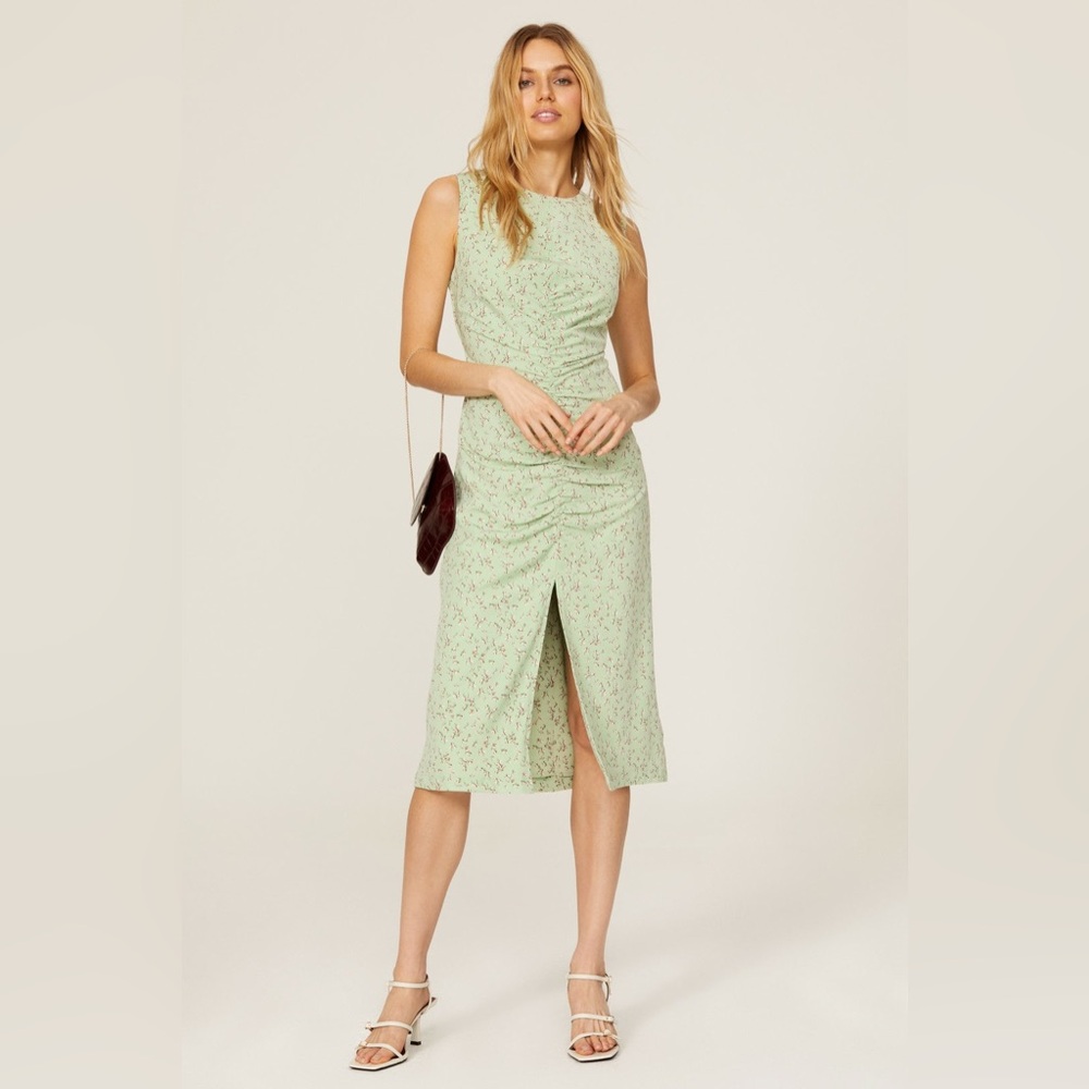 Love, Whit by Whitney Port X RTR Green Floral Ruched Midi Dress Small